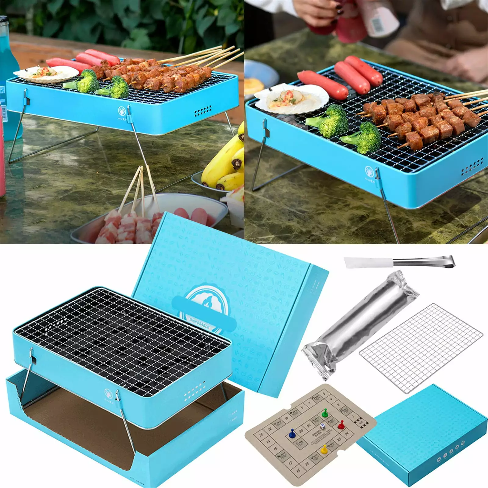 YennhH Foldable Space-saving BBQ Grill Vent Holes Camping Hiking Travel Picnic Silver