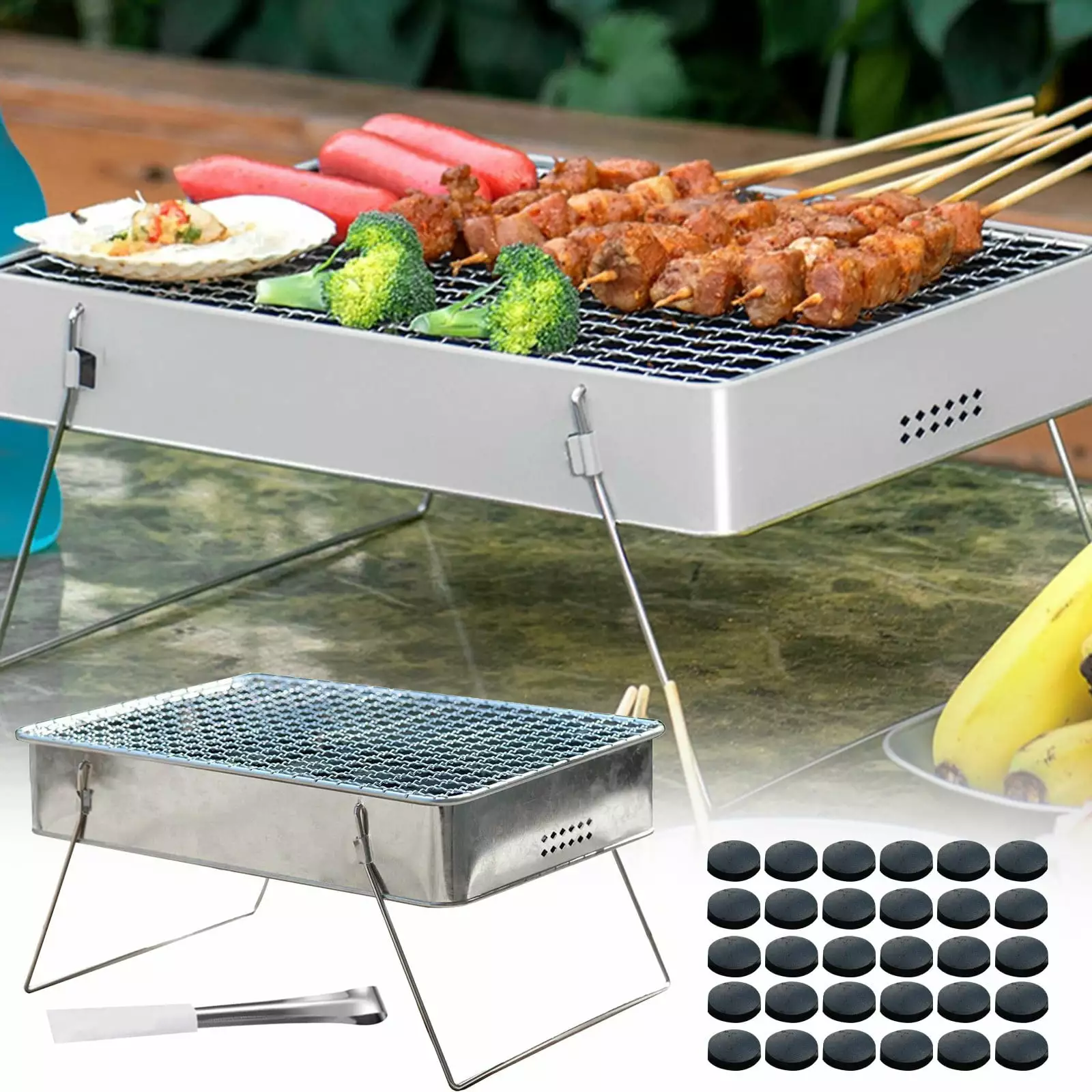 Yutilizeik Stainless Steel Charcoal Grill Large Small Silver Barbecue Grill Clearance 1 Oven 1 Clip 1 Carbon One