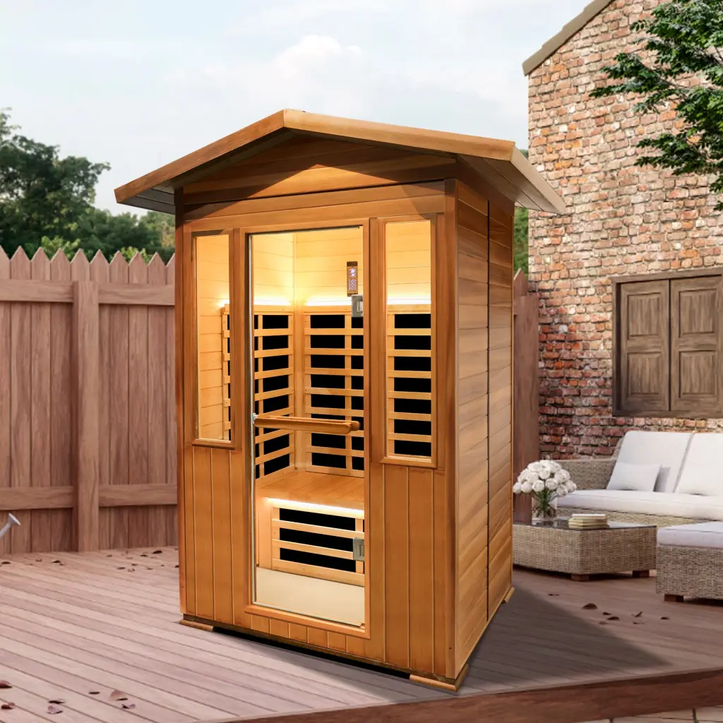 Single Person Spruce Far Infrared Sauna Hair Natural Wood Stainless Steel rigo
