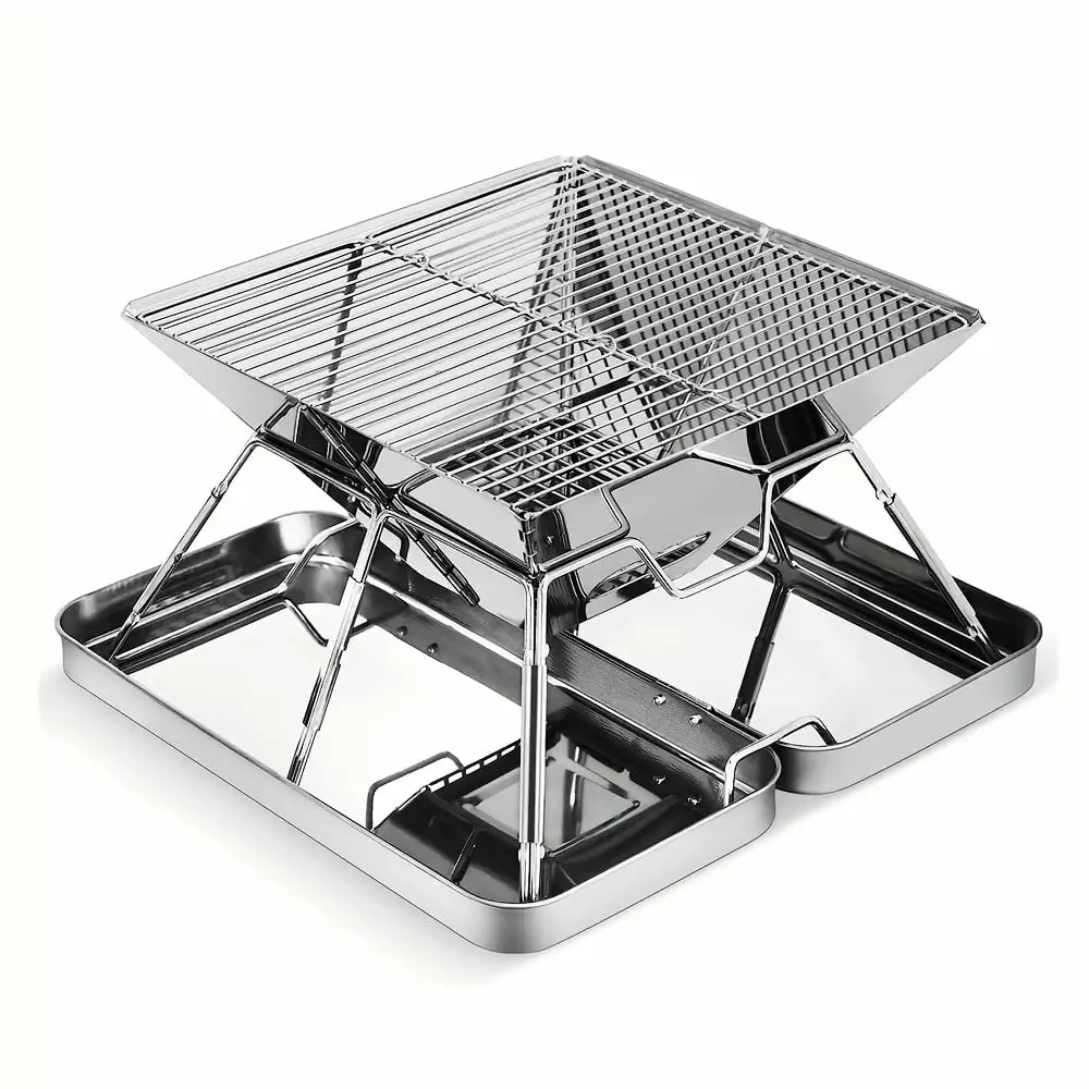 Outdoor 304 Stainless Steel Folding Firewood Stove BBQ Charcoal Grill Camping Travel