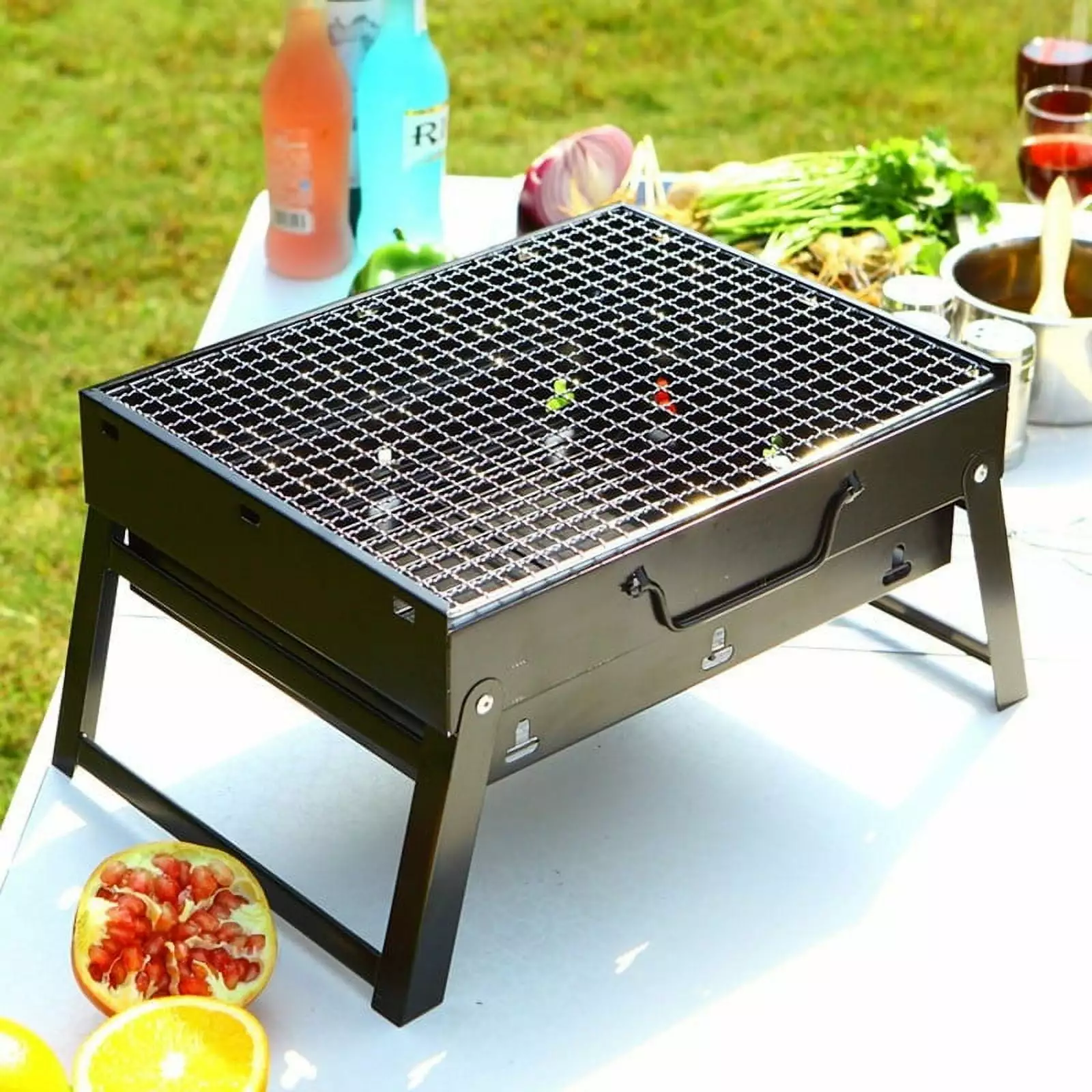 VBXOAE Travel-friendly BBQ Grill Folding Mini Stainless Steel Outdoor Cooking Stove Easy Clean-Up 5 Vent Design Space-Saving