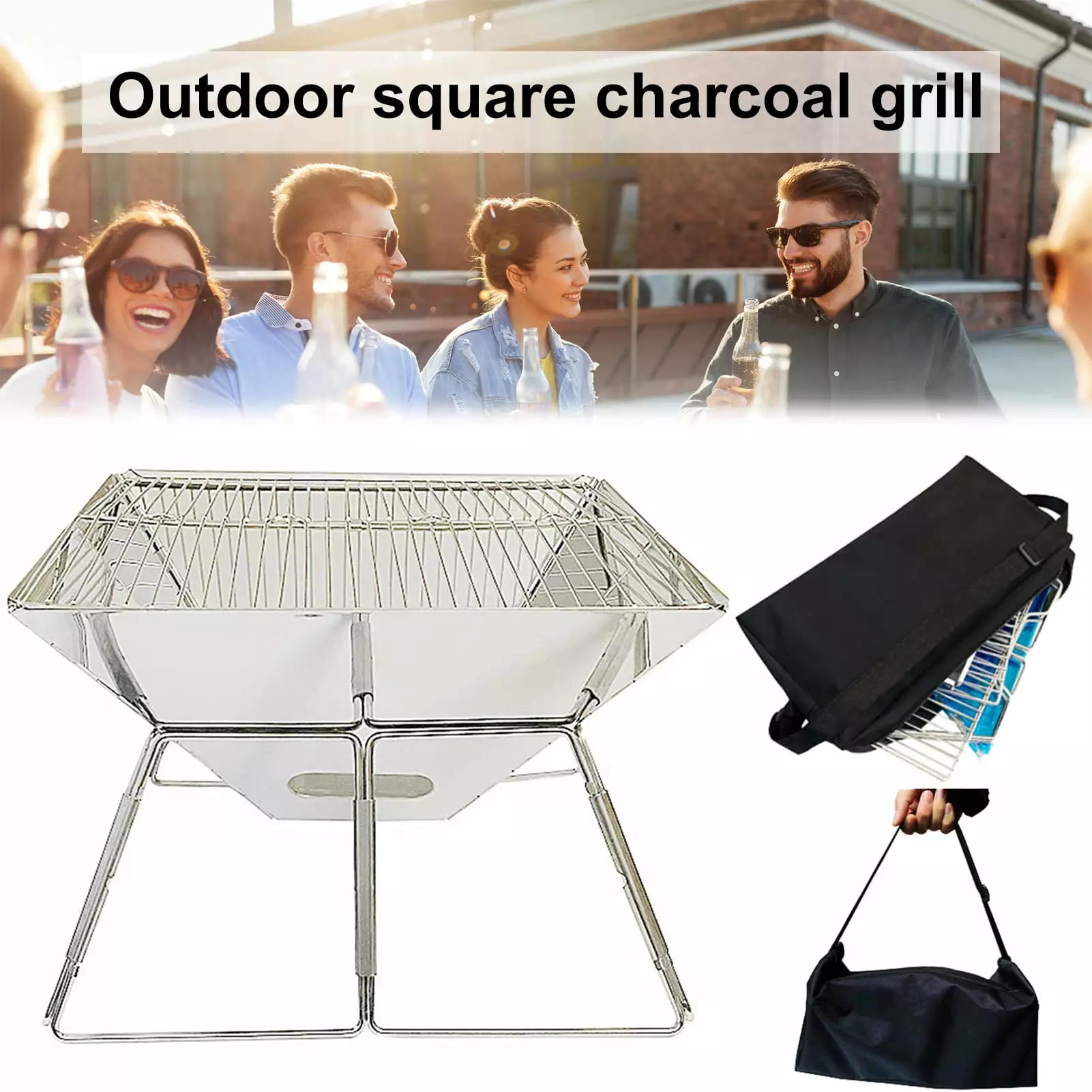 Walbest Detachable Square Stove Barbecue Grill Storage Bag Travel-friendly Stainless Steel Hiking Camping Picnic