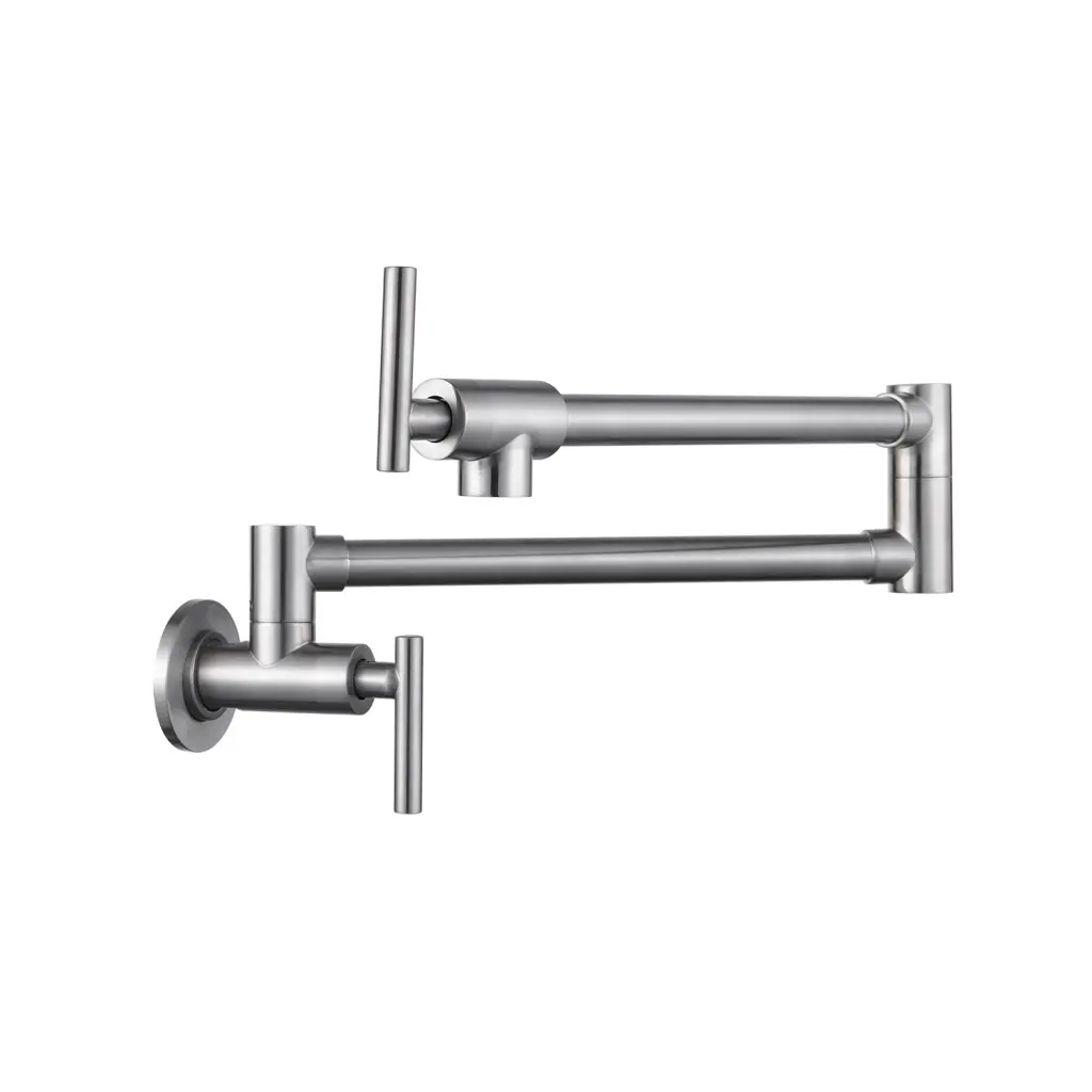Wall Mount Folding Kitchen Pot Filler Faucet Brushed Nickel Copper Alloy w2287