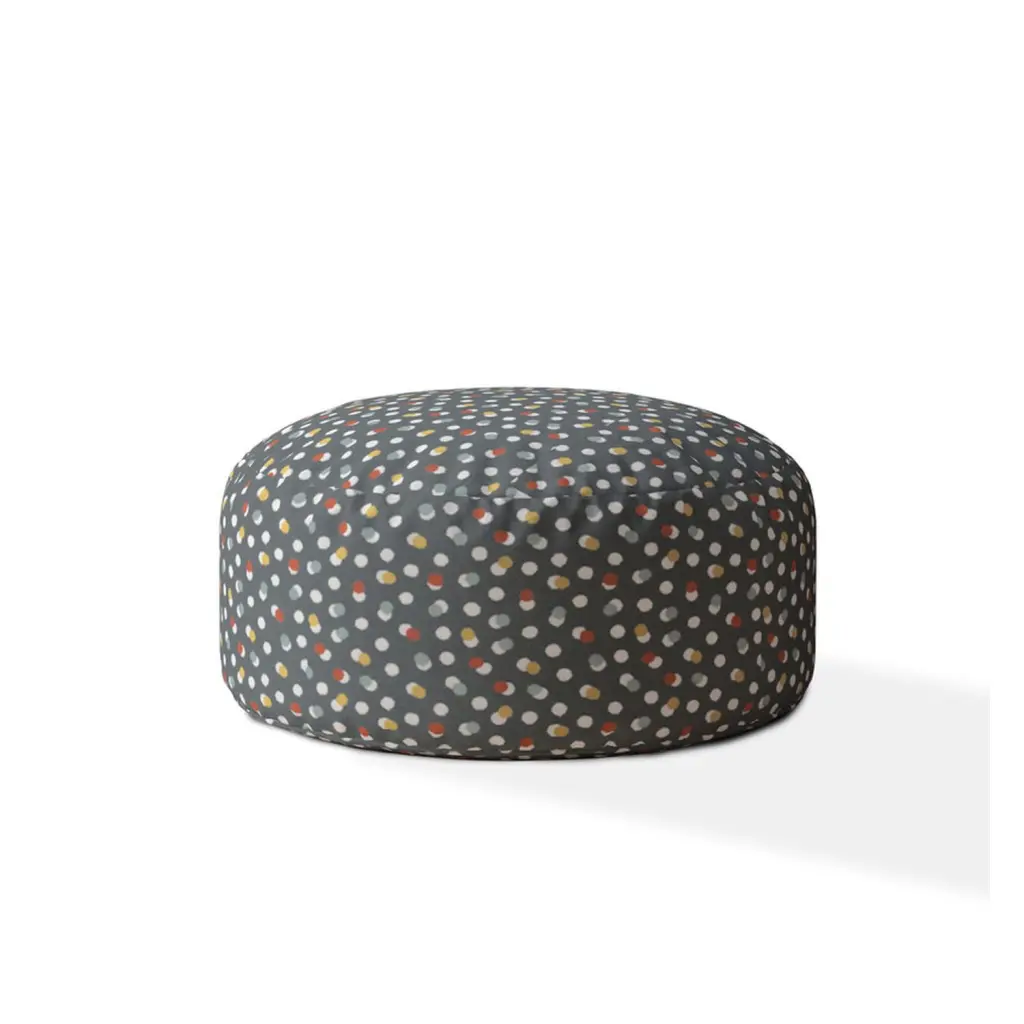 Indoor Dancing Dots Greyish Blue Round Zipper Pouf Cover 24In Dia usa made pillow and pouf