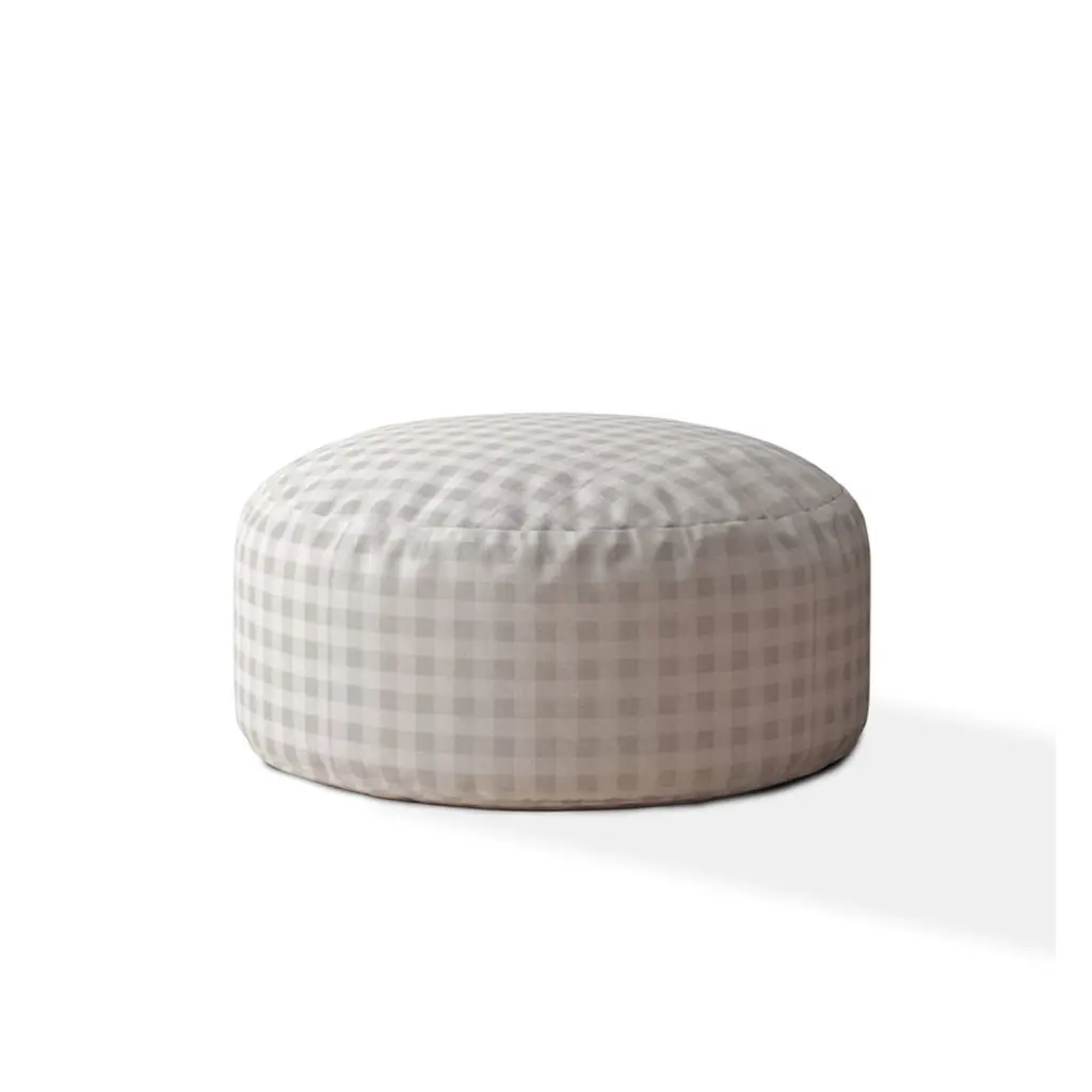 Indoor Plaido Light Grey Round Zipper Pouf Cover Only 24In Dia X 20In usa made pillow and pouf