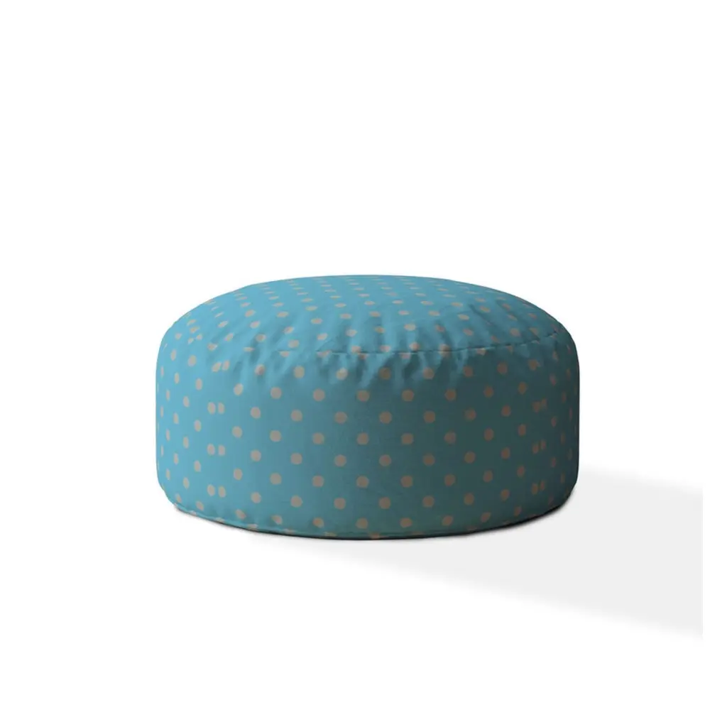 Indoor Retro Polka Bright Sky Blue Round Zipper Pouf Cover Only 24 Inch Diameter usa made pillow and pouf