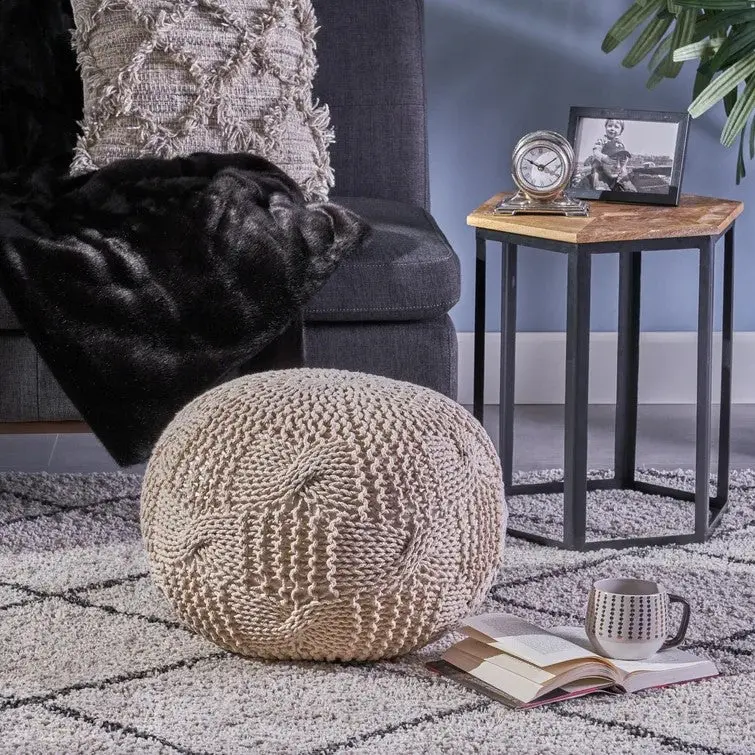 Knitted Pouf Beige Cotton canada-n830
