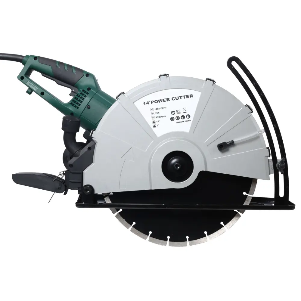 Portable Electric Corded Circular Concrete Saw 14" Wet / Dry Cutter 2600W Mint Steel Water Line & Guide Roller - Green