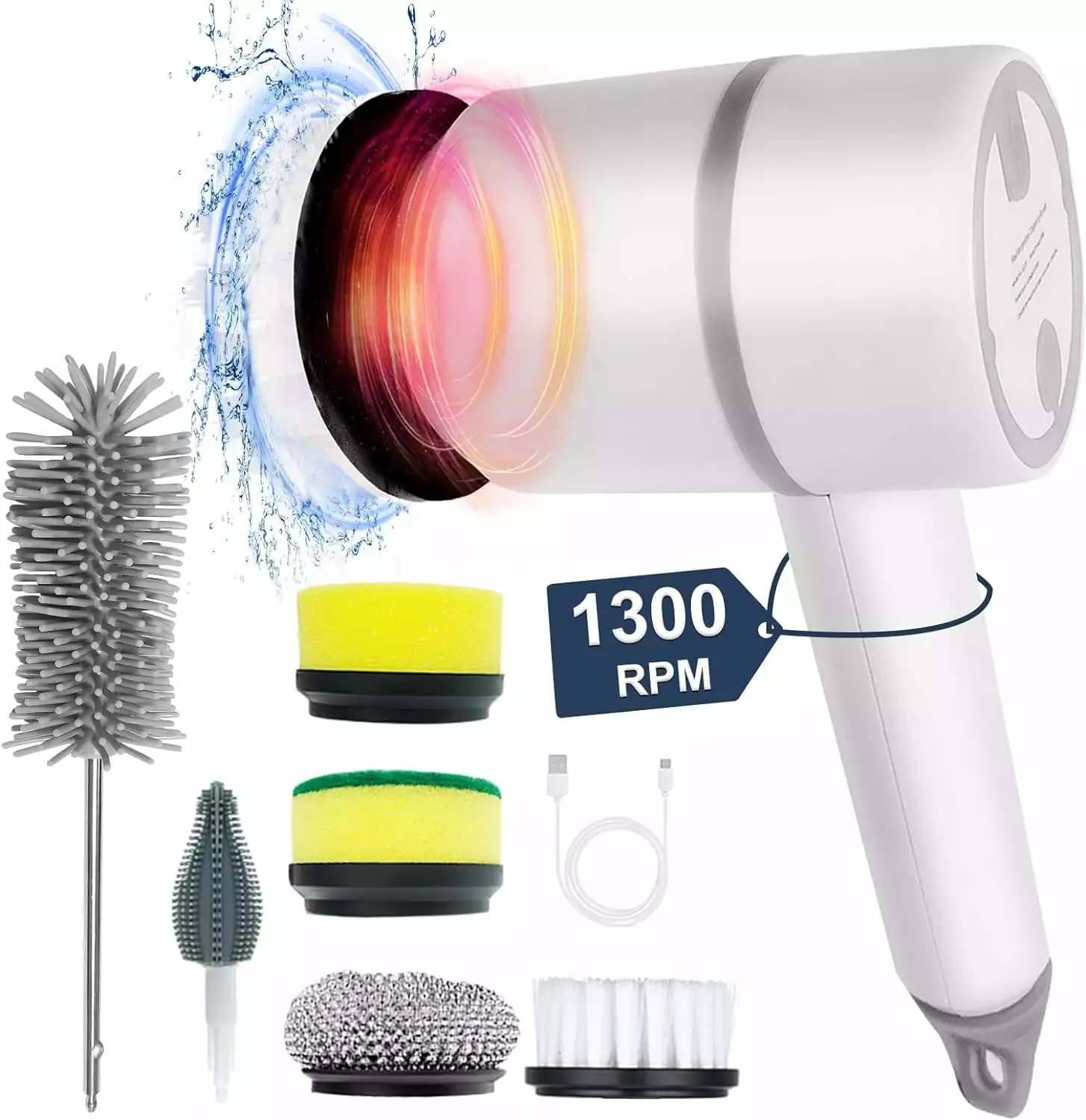 Cordless Automatic Handheld Scrub Brush 1300RPM Kitchen Bathroom Grill Oven Cleaning