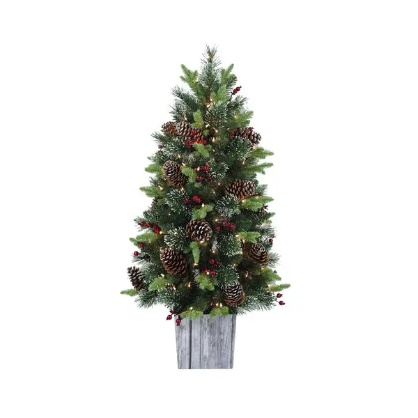 Santa Forest 27648 Barnwood Base Prelit Christmas Tree 4 Feet Rustic Holiday Decor Santas Forest