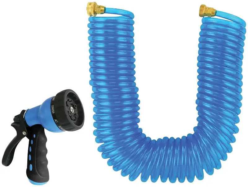 Landscapers Select GT-445030 Coil Hose Nozzle Set, 50 ft L, Female x Male, PVC, Azure