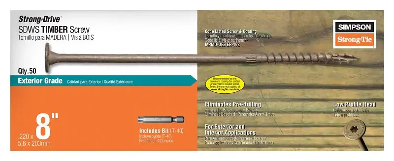 Simpson Strong-Tie Strong-Drive SDWS SDWS22800DB-R50 Timber Screw, 8 L, Serrated Thread, Washer Head, Stainless, Tan