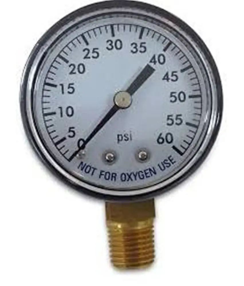 Super Pro 80960BU Pool Spa Filter Water Pressure Gauge, 0-60 PSI, Bottom Install, 1/4-Inch Pipe Thread
