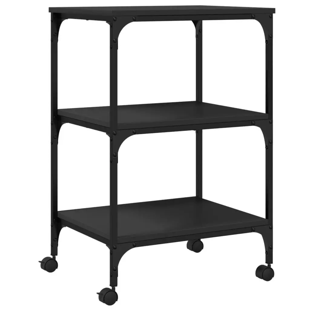 Printer Stand 3-Tier Black Engineered Wood 19.7x16.1x29.5 Inches