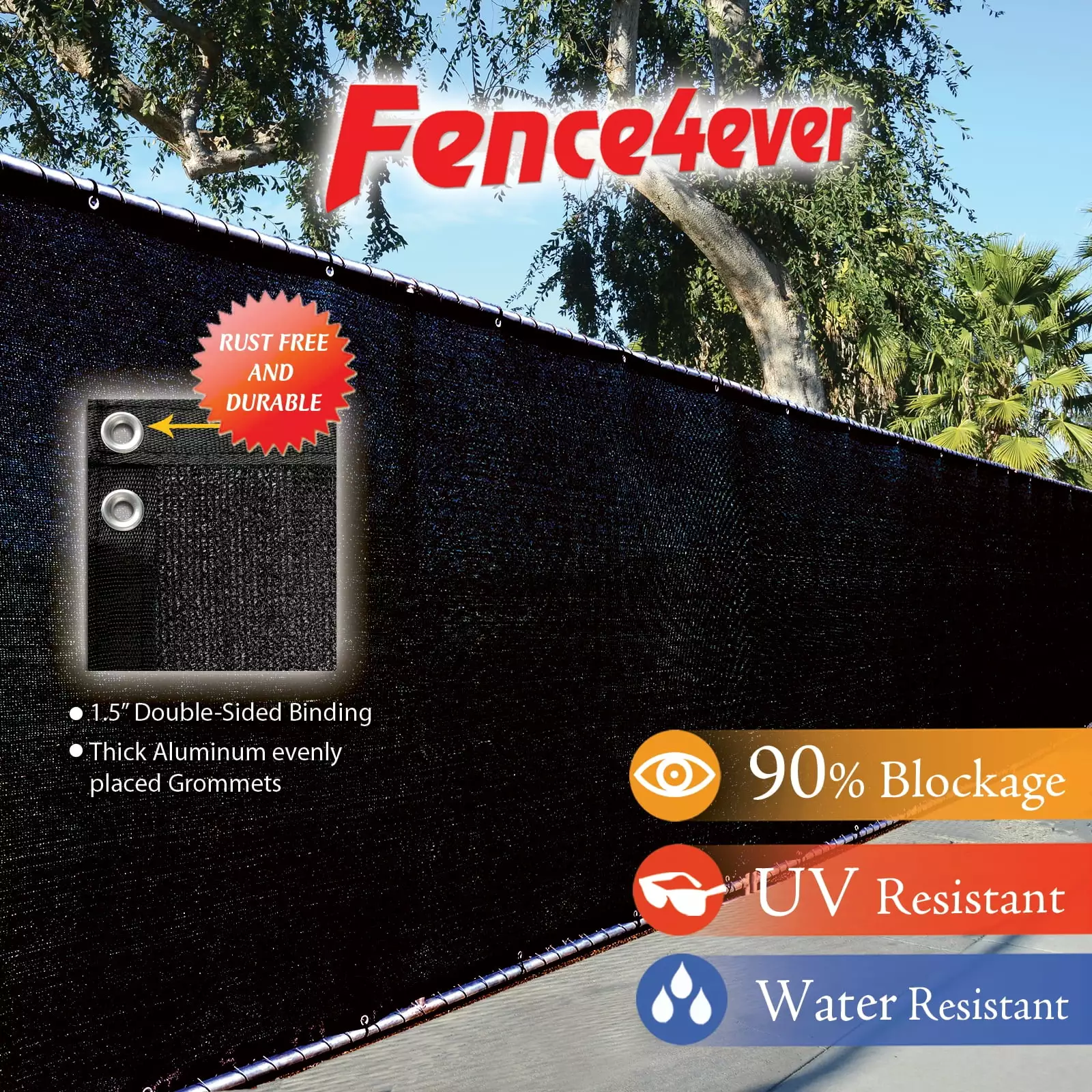 Fence4ever Black 8x50 Ft Privacy Screen Windscreen Shade Cover Mesh Fabric Tarp