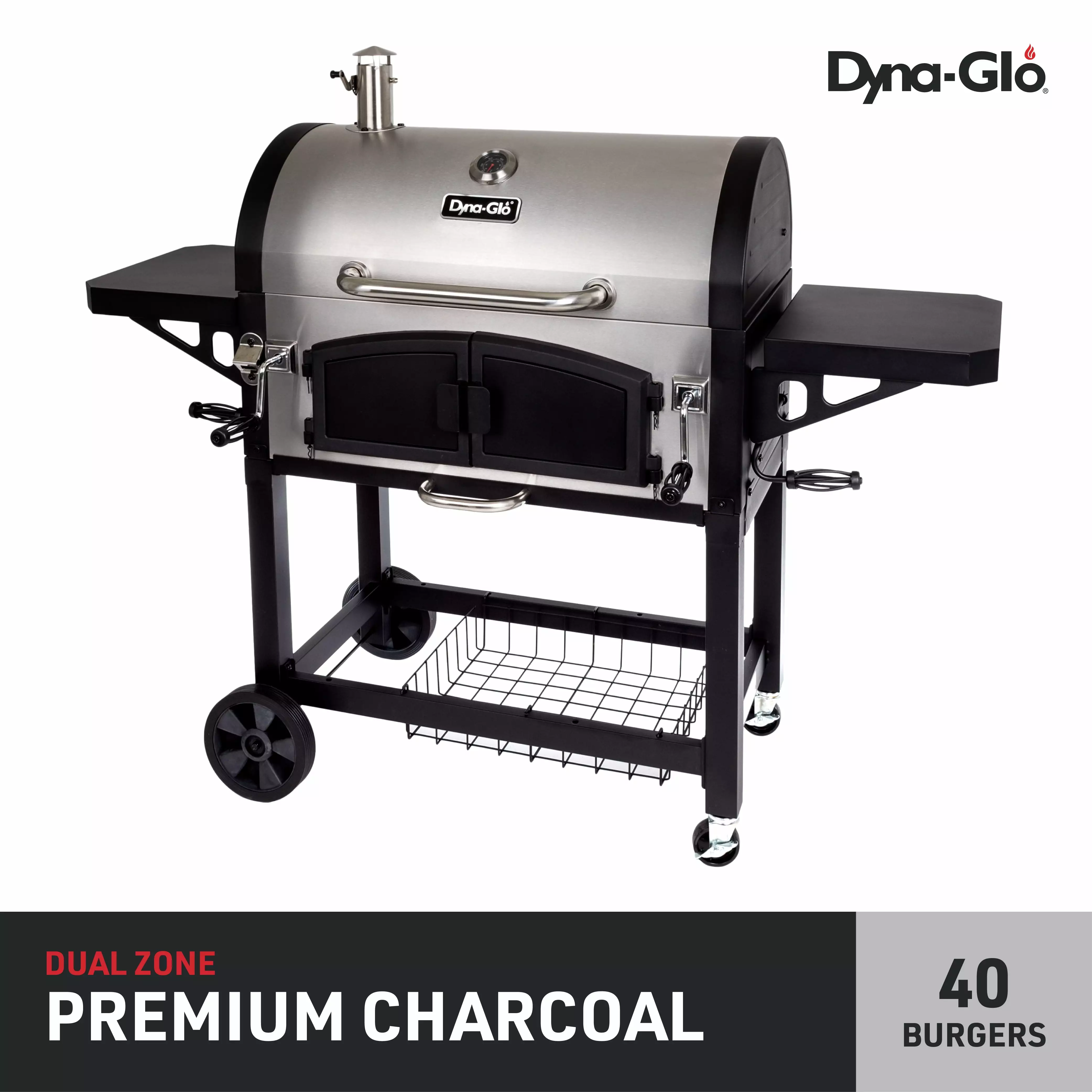 Dyna-Glo DGN576SNC-D Dual Chamber Stainless Steel Charcoal BBQ Grill High Performance Outdoor Cooking