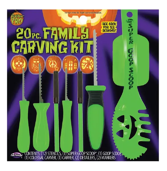 Fun World Family Pumpkin Carving Kit Green Halloween Decorating Tools