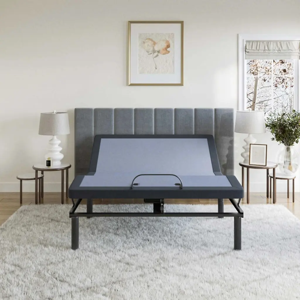 Bt2500 Queen Customizable Bed Blue Gray Upholstered Fabric Adjustable Features omne sleep