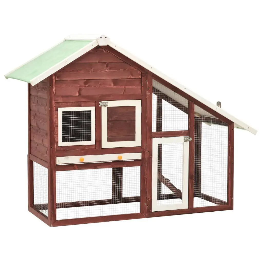Mocha and White Rabbit Hutch 55.1x24.8x47.2 Inches Solid Firwood Outdoor Cage