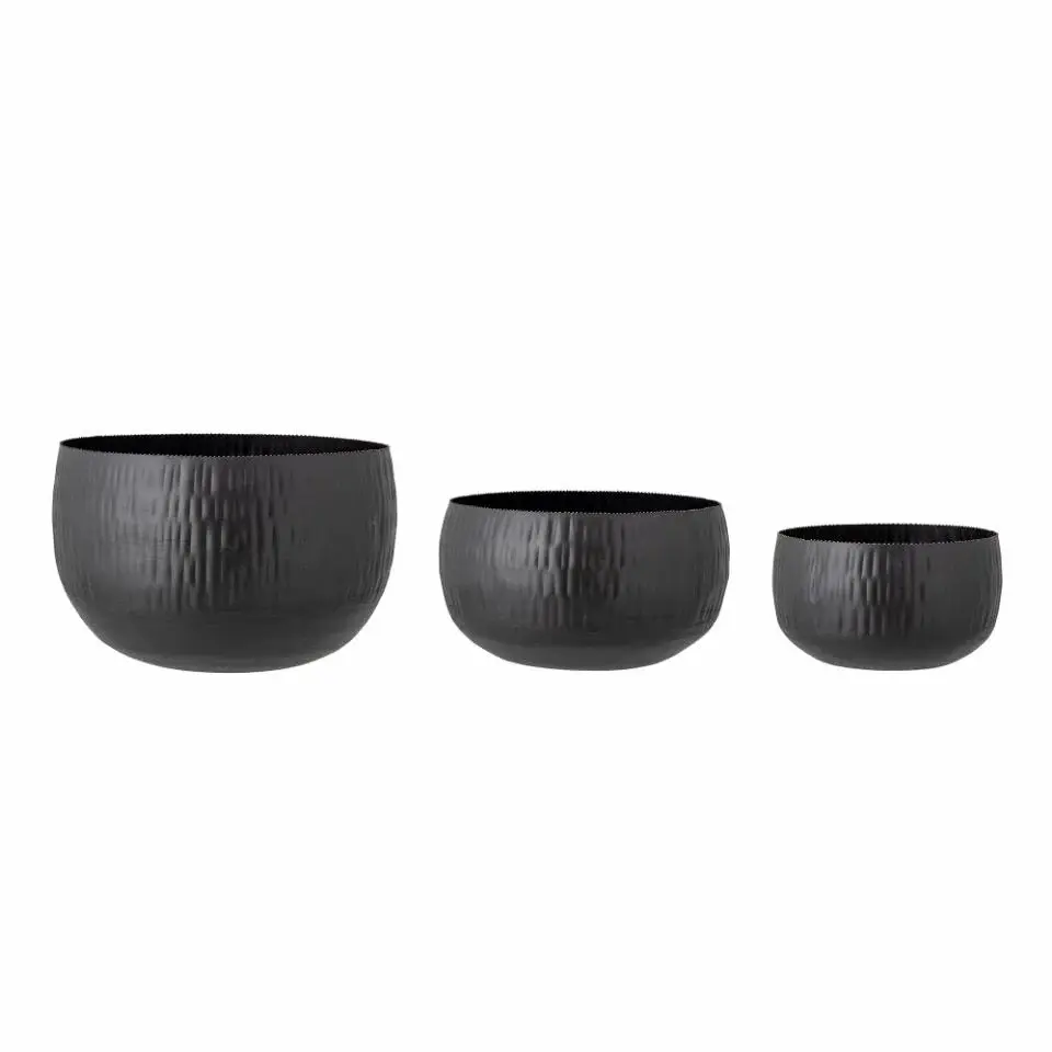 Abisha Set 3 Outdoor Iron Flowerpots - Black