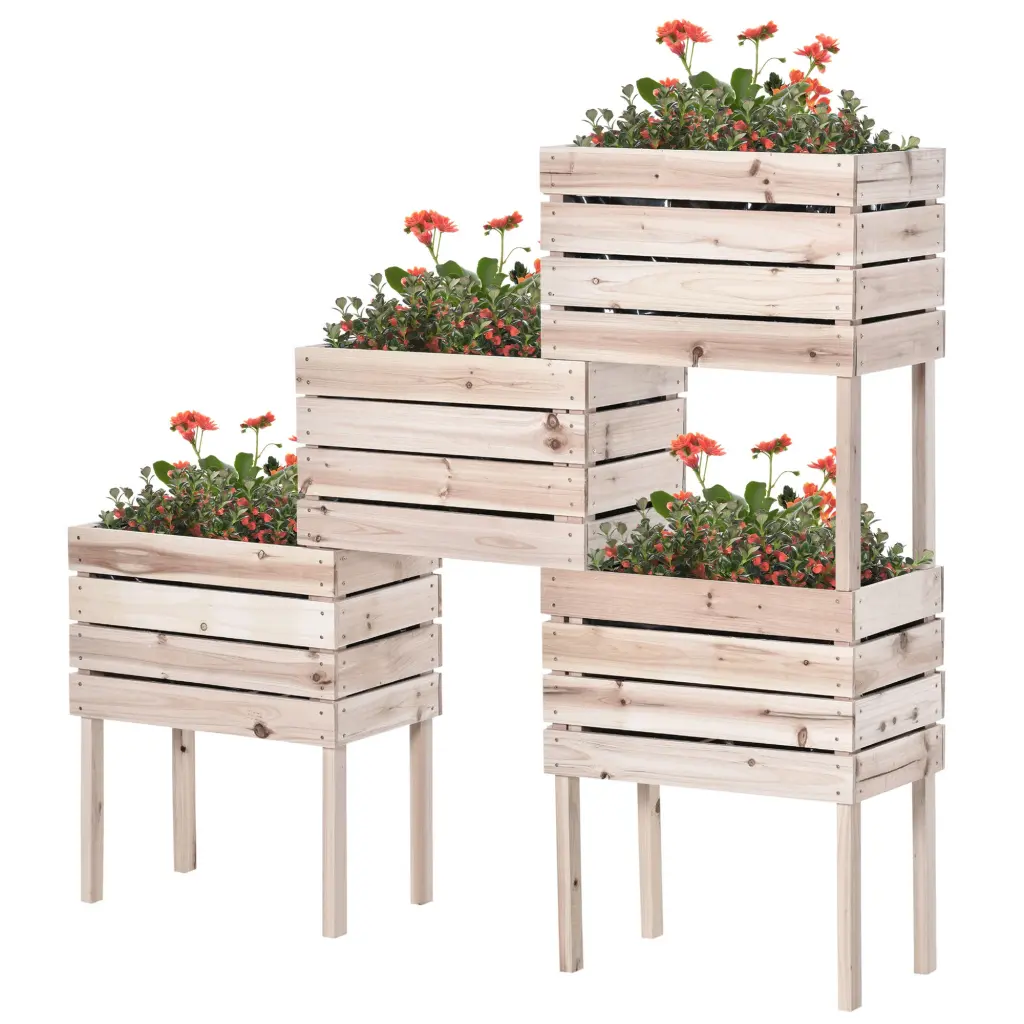 Outsunny 4Pcs Raised Garden Bed Timberen Elevated Planter Box Kit Outdoor Gardening aosom business