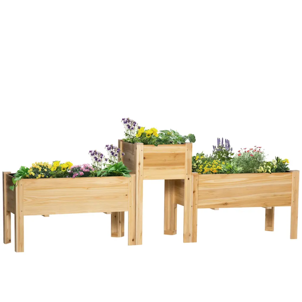 Outsunny Raised Garden Bed Set 3 Timberen Elevated Planter Box Durable Wood Construction aosom business