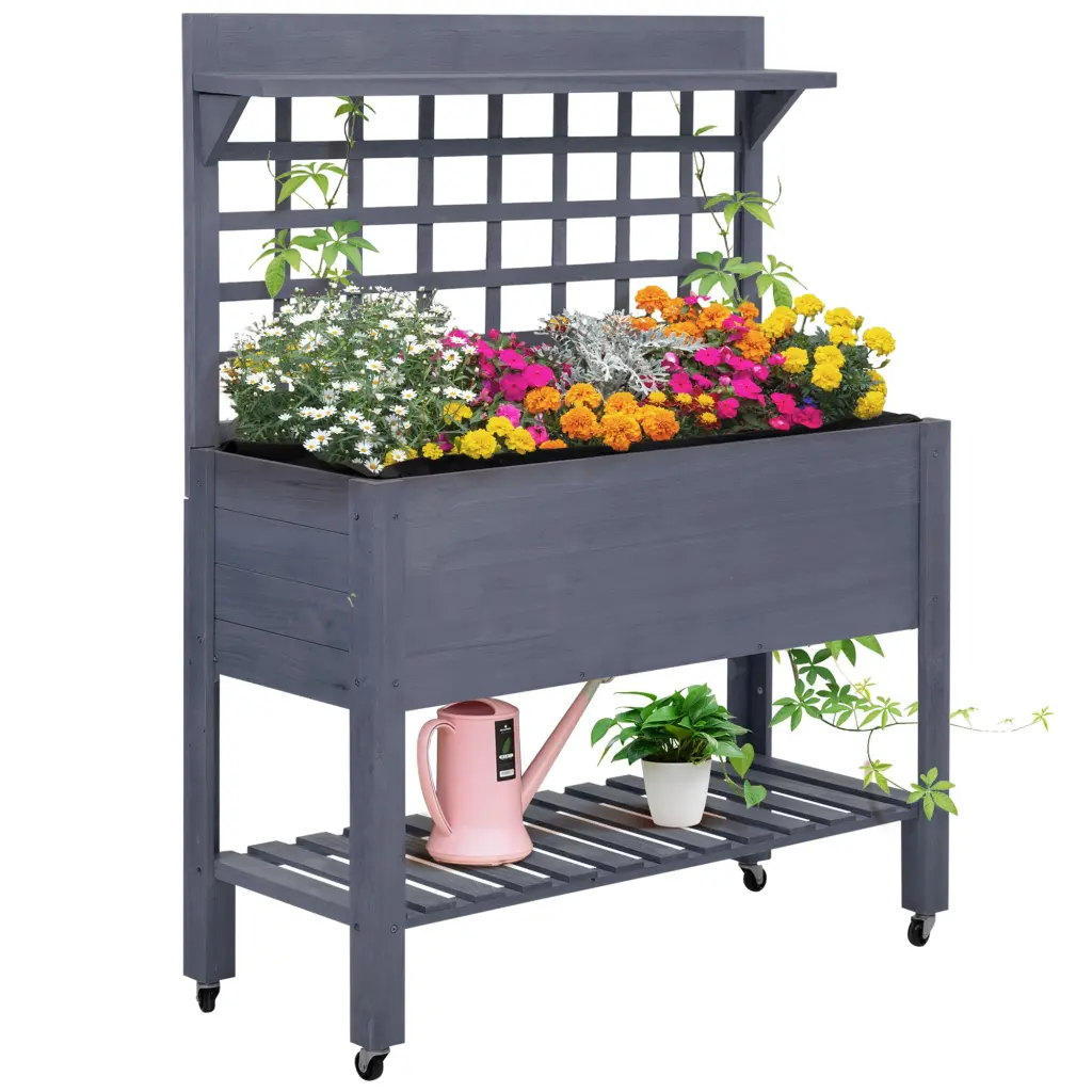 Outsunny 41 Raised Garden Bed Trellis On Wheels Timberen Elevated Planter aosom business