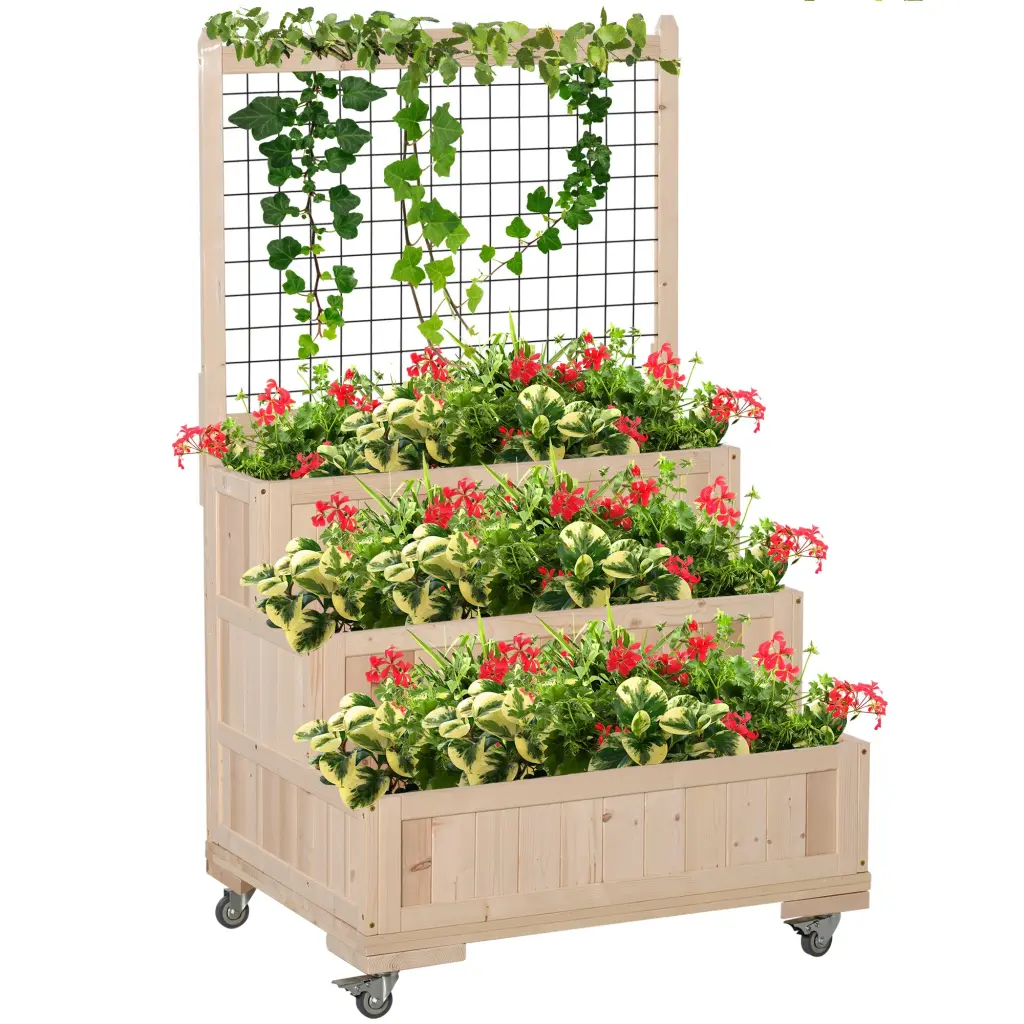 Outsunny 3 Tier Raised Garden Bed Trellis 53 Inches Height Vertical Planter aosom business