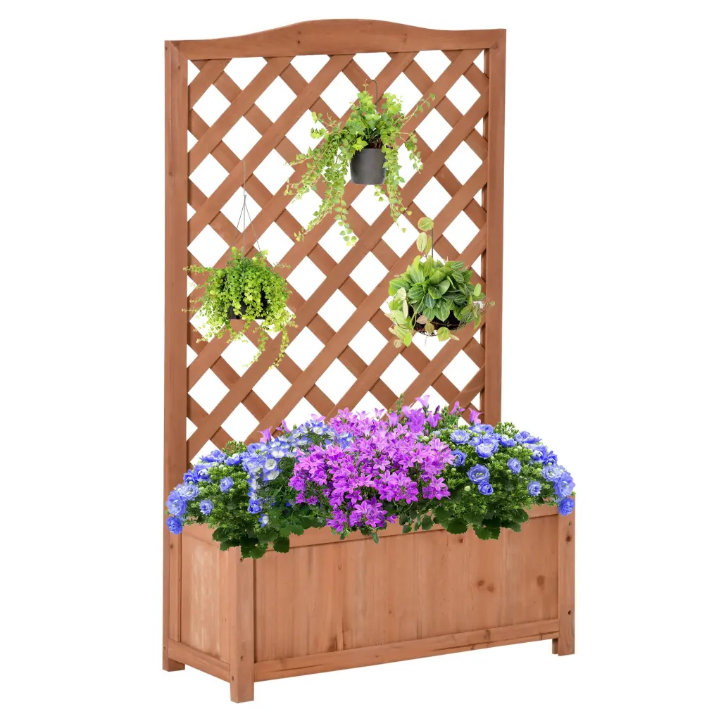 Outsunny Timber Raised Garden Bed Trellis 46 Inch Planter Box Gardening aosom business