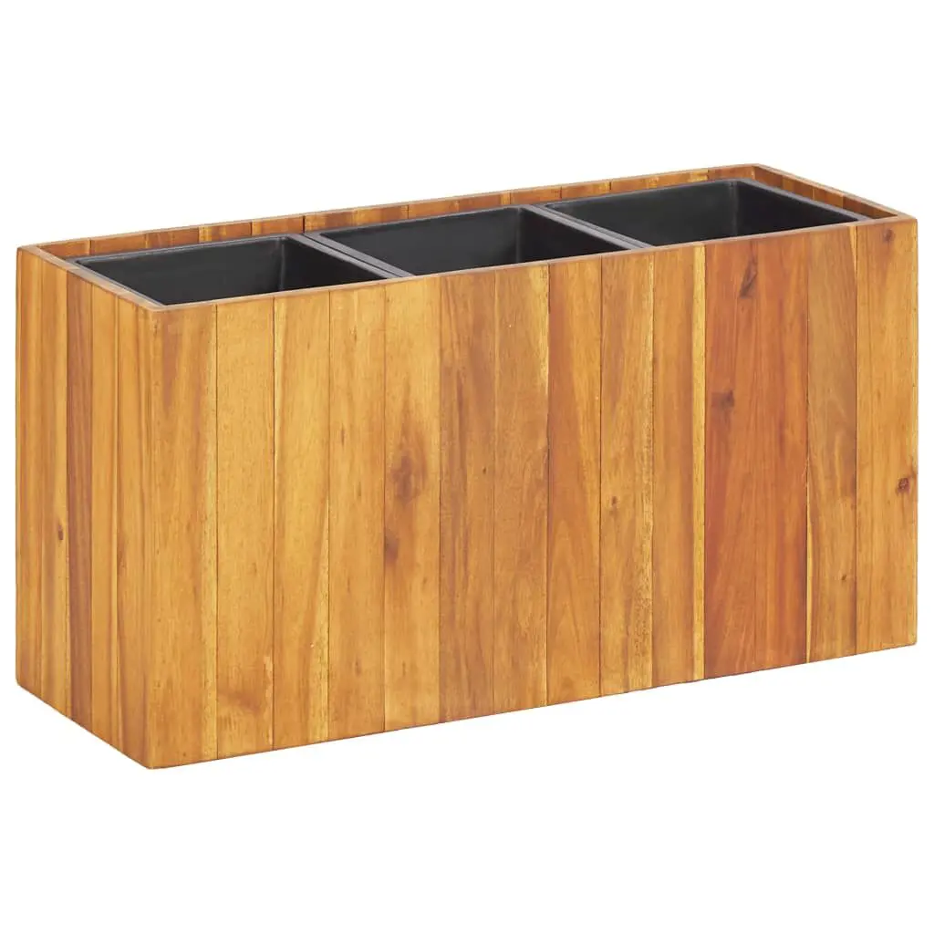 Garden Raised Bed 3 Pots Solid Acacia Wood Outdoor Planters