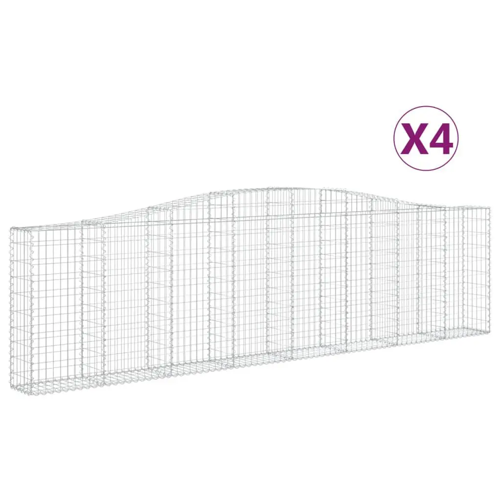 4 Pack Arched Gabion Bins Galvanized Iron 157.5x11.8x39.4/47.2 Inches Garden Raised Bed Kit