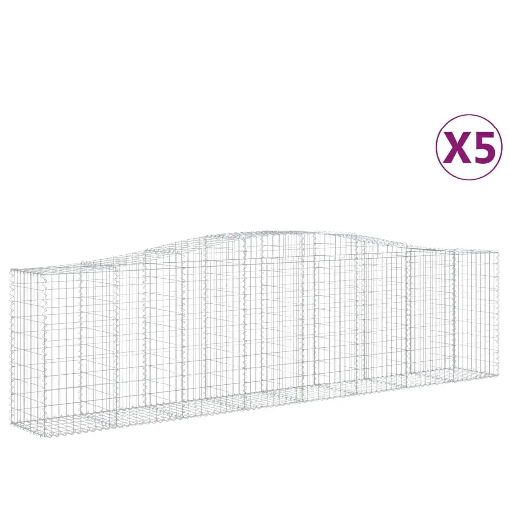 5 Pack Arched Gabion Bins Galvanized Iron 157.5x19.7x39.4/47.2 Inches Large Garden Bed Set