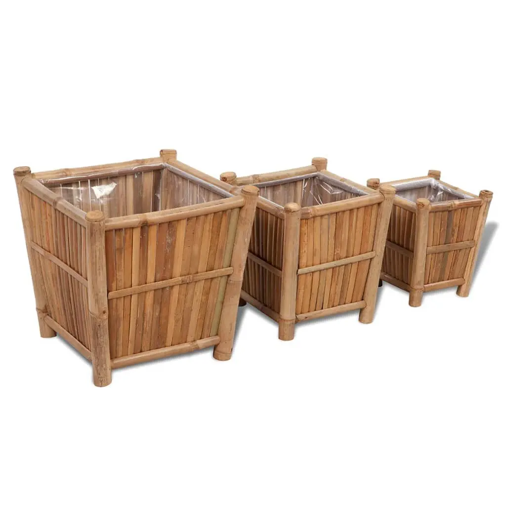 3 Piece Raised Bed Set Bamboo Nylon Lining Garden Planting Kit