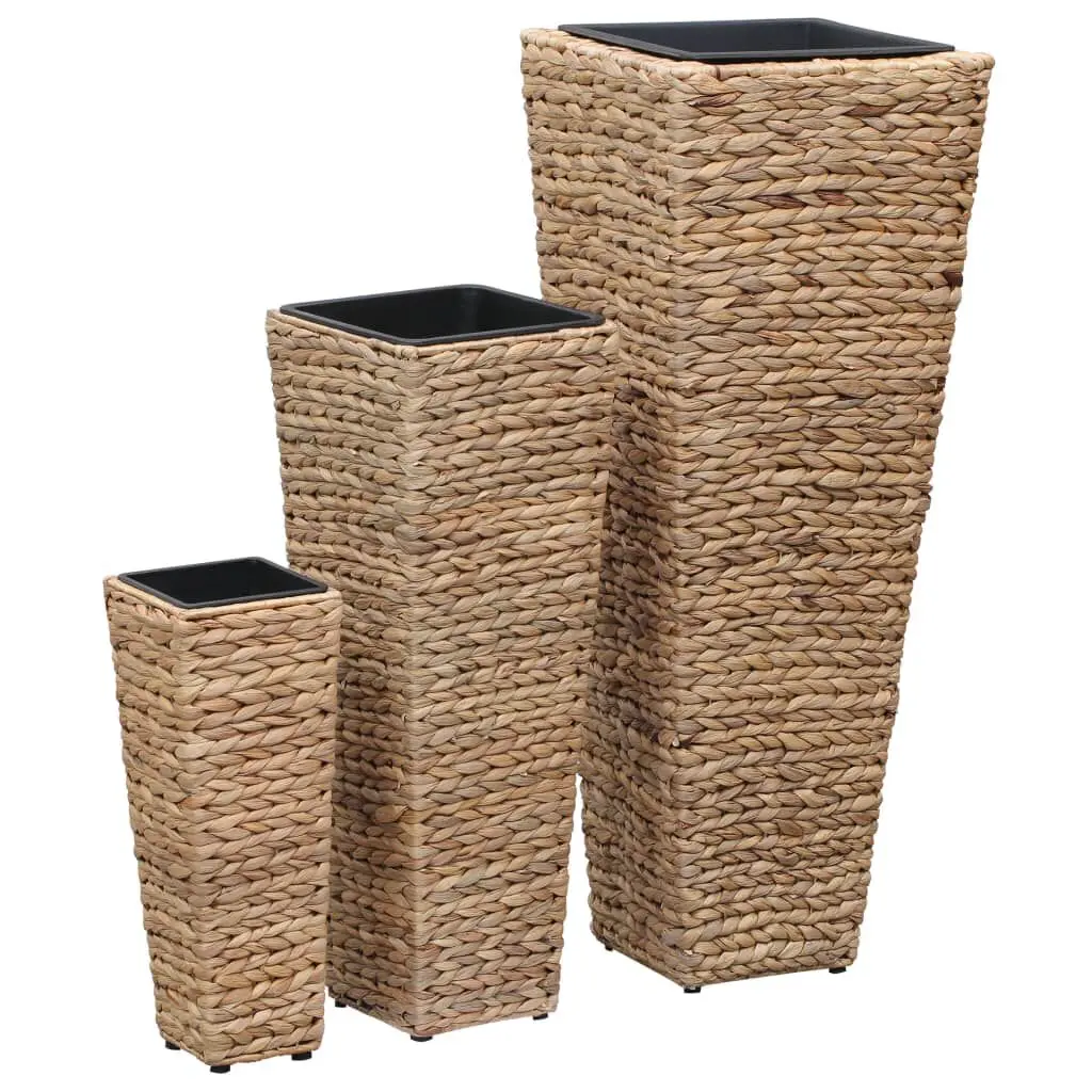 3 Piece Water Hyacinth Raised Beds Brown Natural Fiber Garden Planters