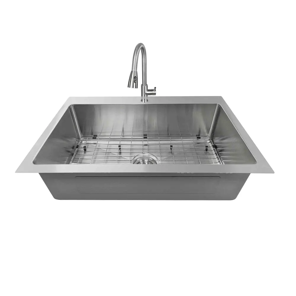 Stainless Reinforced Square Sink Kit Faucet and Grid, 31-5/8'' x 21-7/8'' x 9-1/8'' from Italian Clay