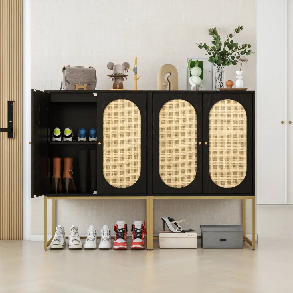 Set 2 Natural Rattan 2 Door High Cabinet Storage Furniture Home Decor milestone homelife