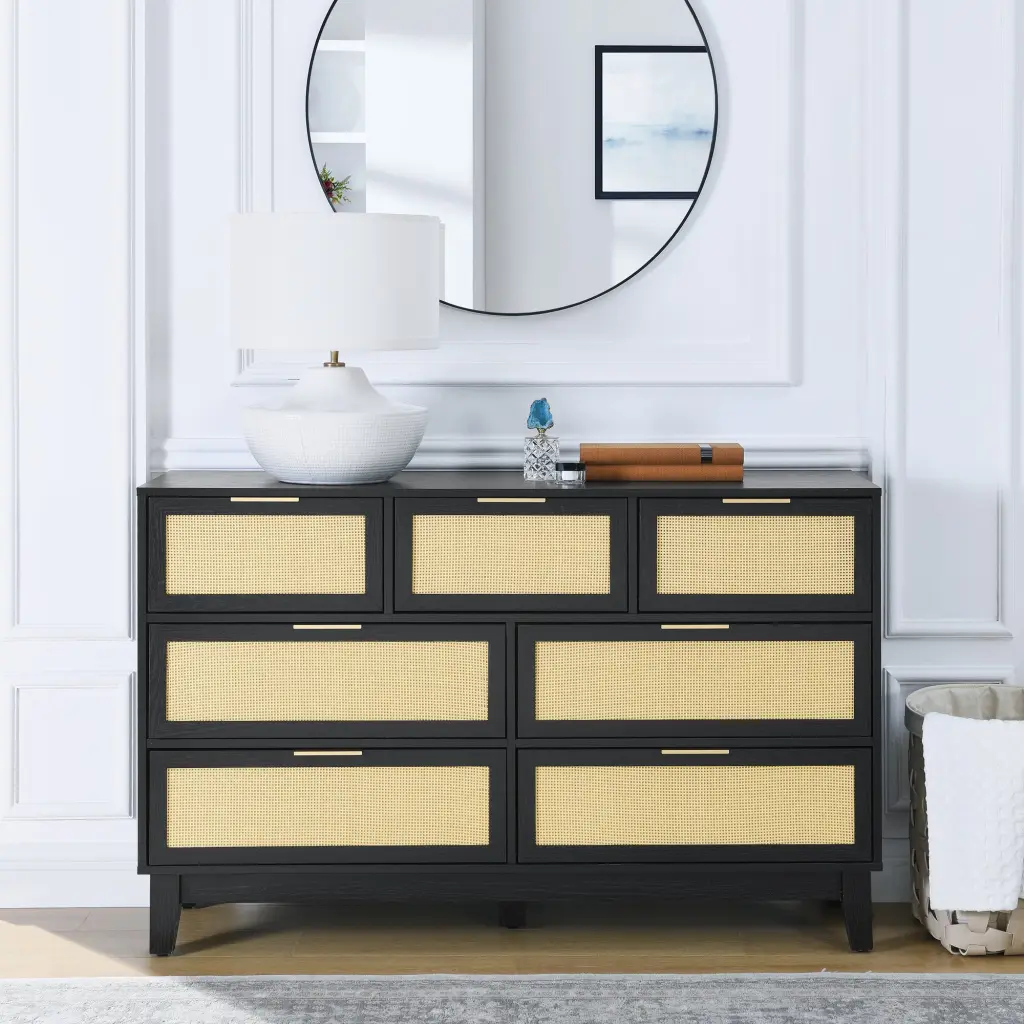 Bedroom 7 Drawer Dresser Modern Rattan Chest Drawers Stylish Storage chuangyuan wood industry