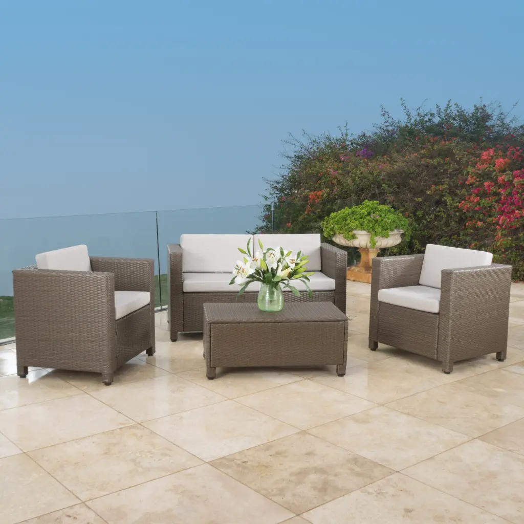 Puerta 4 Piece Set Brown Rattan Water-resistant Outdoor Furniture nh-cloudhouse