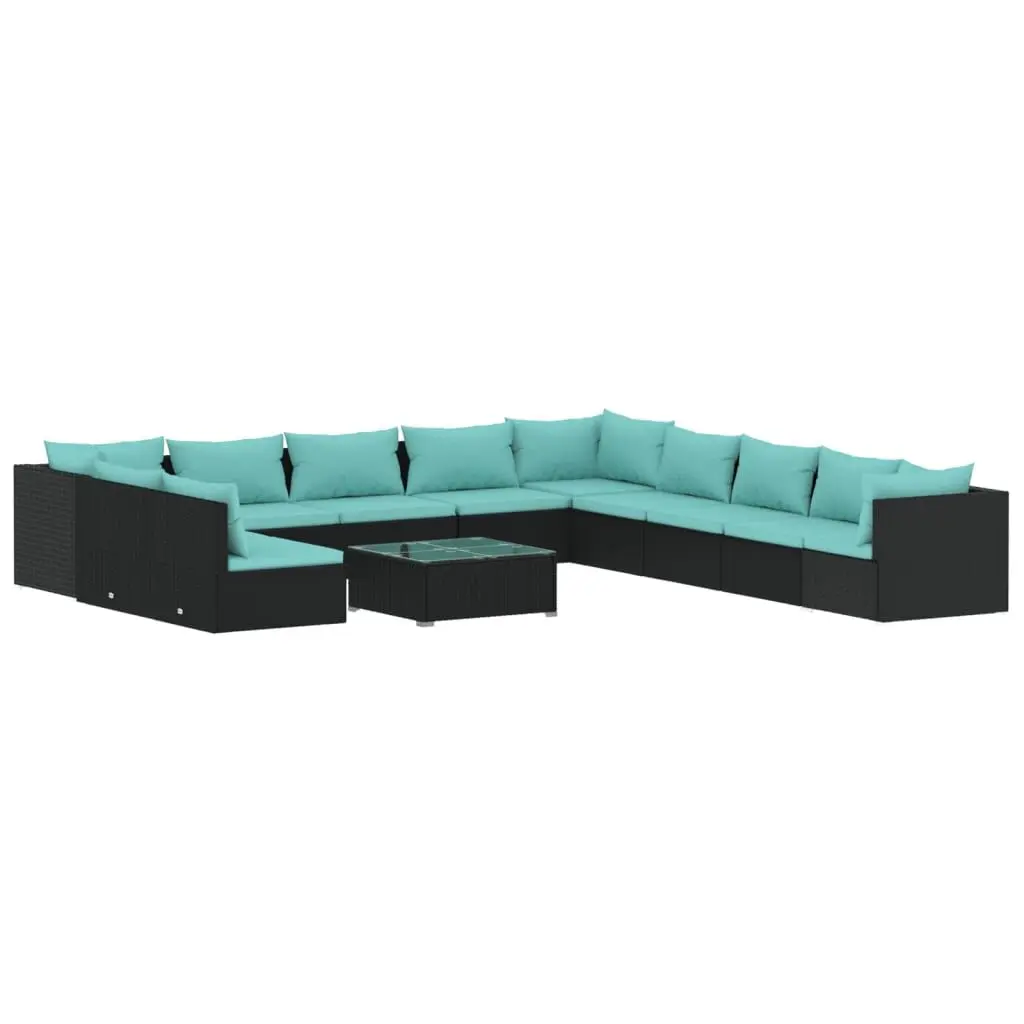 12 Piece Patio Lounge Set Cushions Black Poly Rattan Outdoor Furniture
