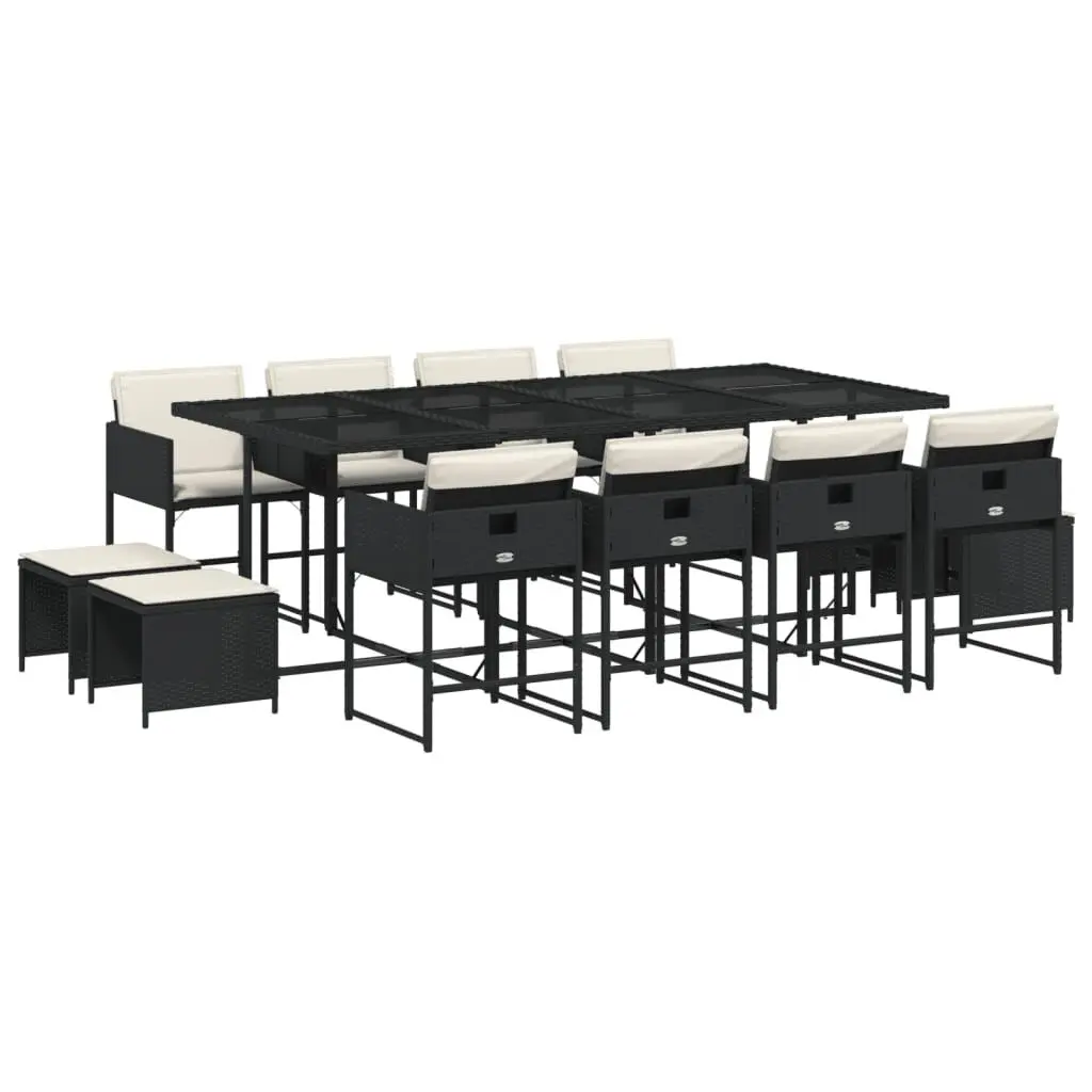 13 Piece Black Poly Rattan Patio Dining Set Cushions