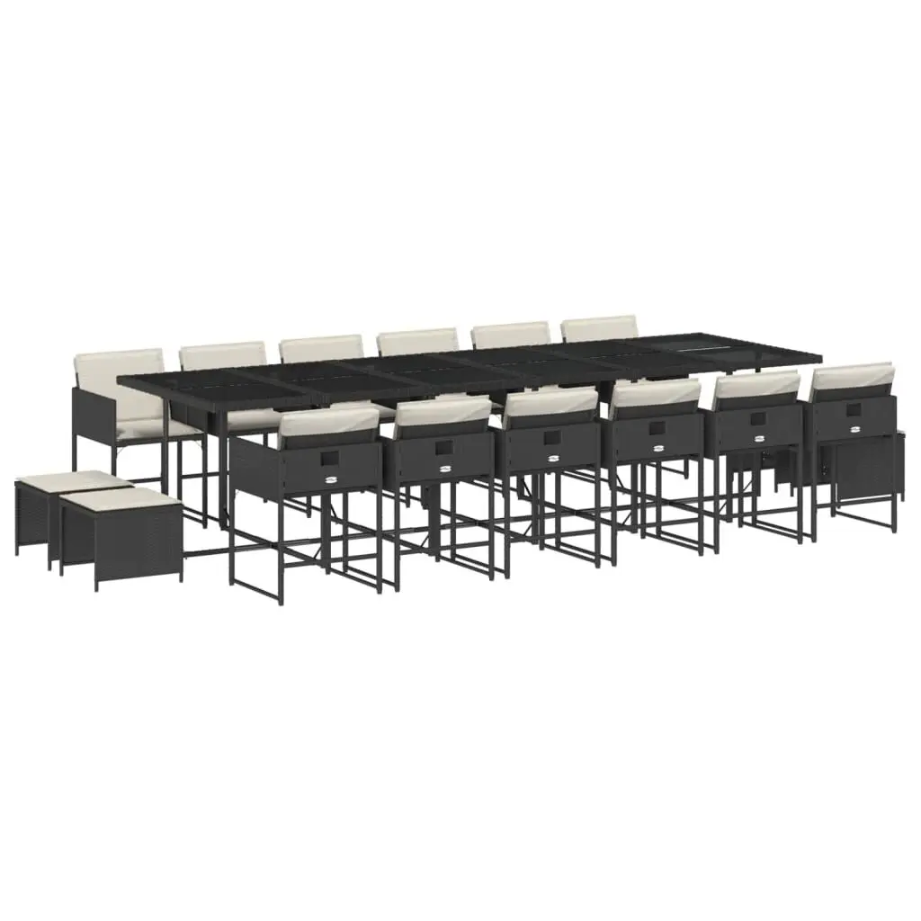 17 Piece Black Poly Rattan Patio Dining Set Cushions