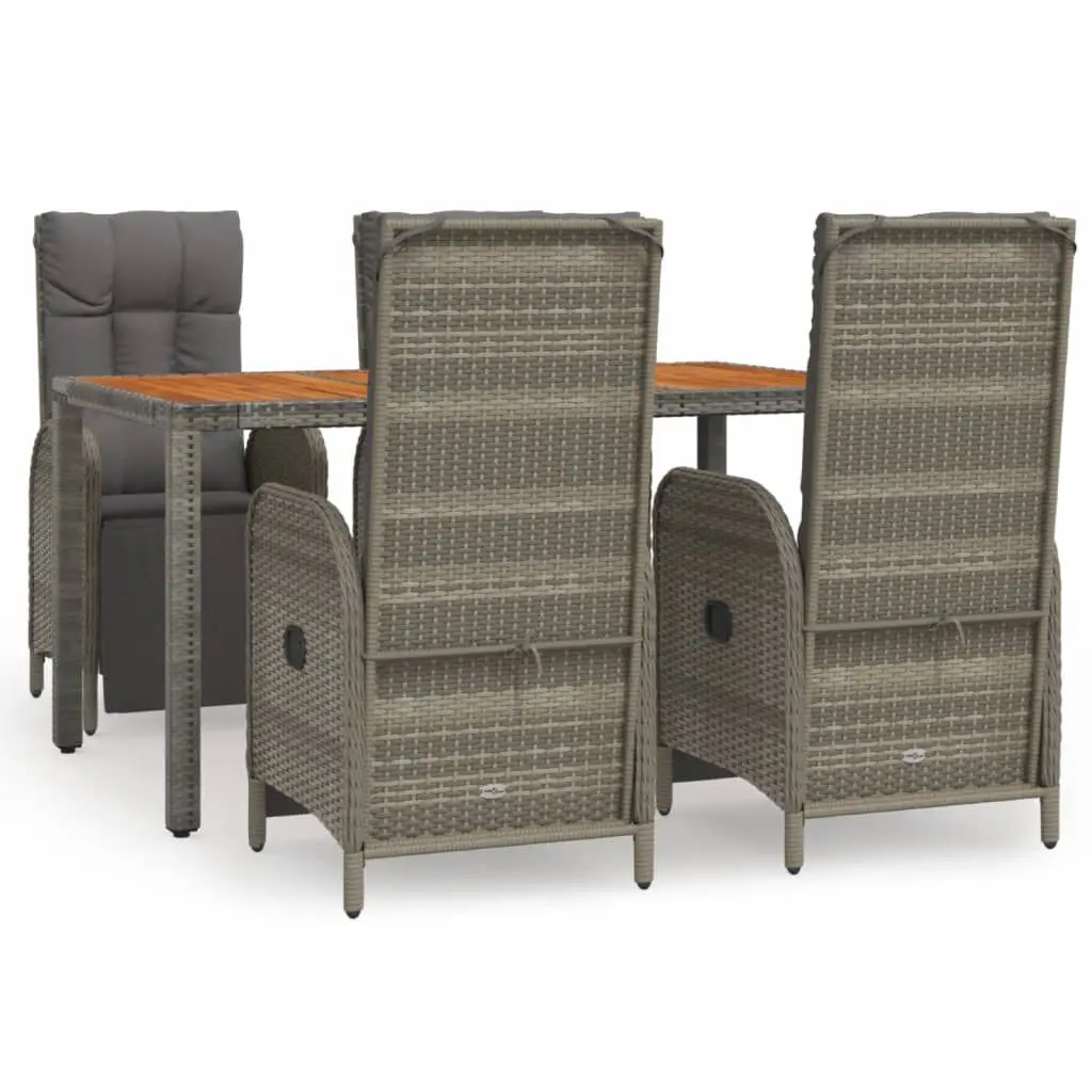 5 Piece Gray Poly Rattan Patio Dining Set Comfortable Cushions
