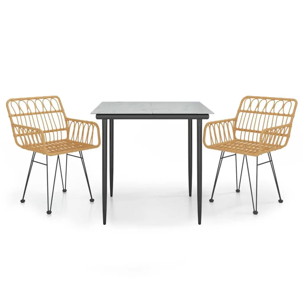 3 Piece Patio Dining Set Poly Rattan Outdoor Garden Furniture