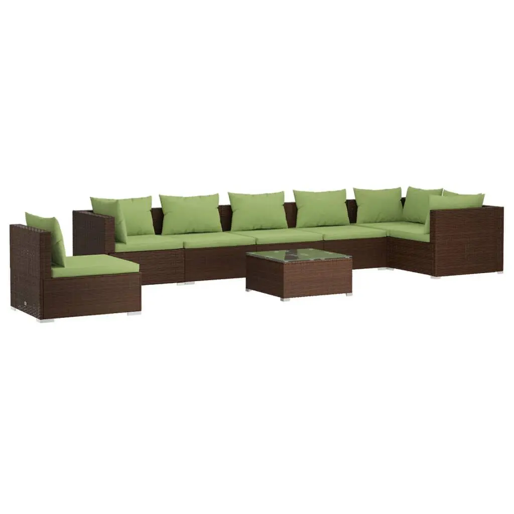 8 Piece Patio Lounge Set Cushions Poly Rattan Brown Outdoor Furniture