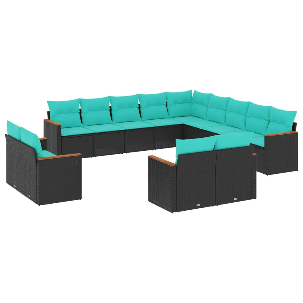 13 Piece Patio Sofa Set Cushions Black Poly Rattan Outdoor Furniture