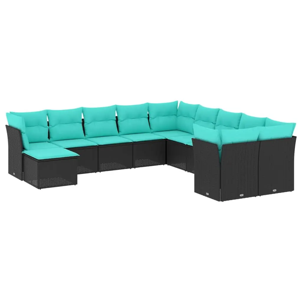 11 Piece Patio Sofa Set Cushions Black Poly Rattan Outdoor Furniture