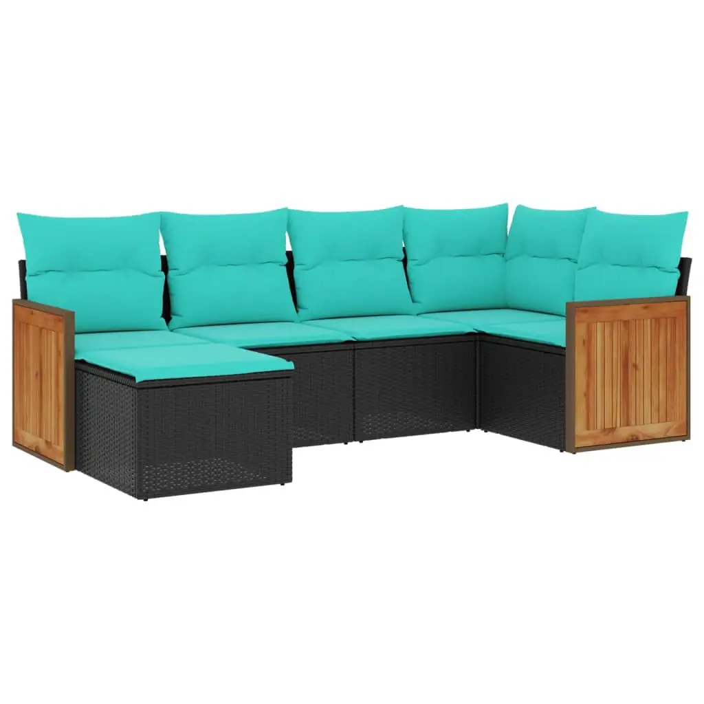 6 Piece Patio Sofa Set Cushions Black Poly Rattan Outdoor Furniture