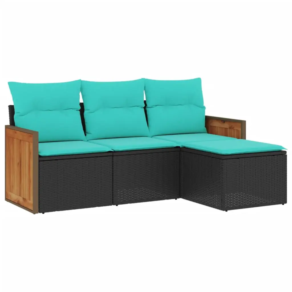 4 Piece Patio Sofa Set Cushions Black Poly Rattan Outdoor Furniture