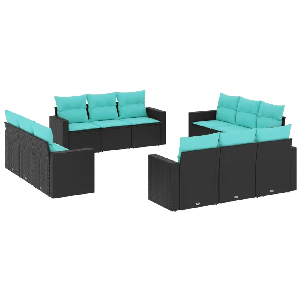 12 Piece Patio Sofa Set Cushions Black Poly Rattan Outdoor Furniture