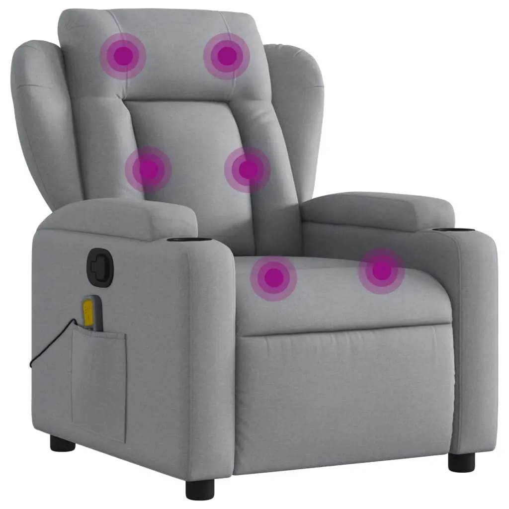 Massage Recliner Chair Light Gray Fabric Ergonomic Living Room Furniture